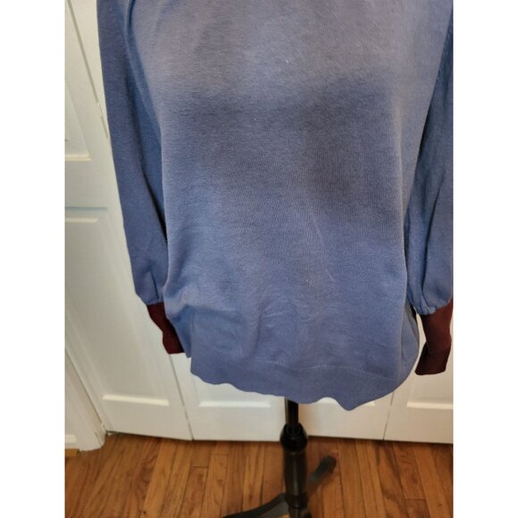 Boden Blue/Burgundy Linen Blend Tie Sweater 3/4 Sleeves L Twee Cottage Retro - Picture 4 of 9